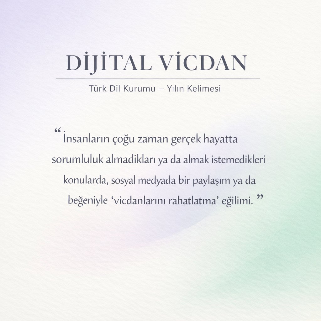 Türk Dil Kurumu yılın kelimesi 'dijital vicdan'. Çok çok anlamlı.

#kelime #sözlük #TDK #dijital #vicdan