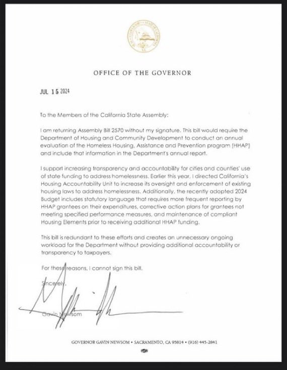 TheKevinDalton's tweet image. Lest we forget Gavin Newsom also vetoed a bill requiring scrutiny and accountability of homeless spending for  (checks notes) reasons…