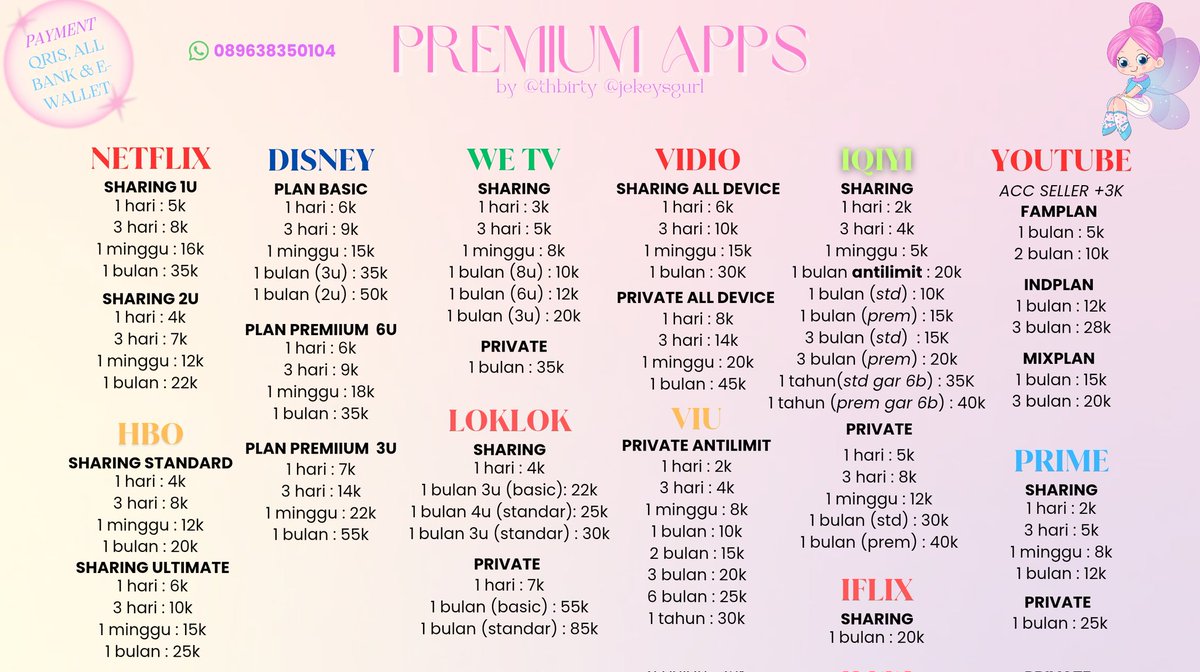 thbirty's tweet image. ``•— ready all app prem &amp;amp; acc —•``

🌸 order by dm &amp;amp; whatsapp
🎀 please mt after dm 👀
💘 our testi &amp;gt;&amp;gt; padlet.com/ecajualan/thbi…
💝 fastrespon &amp;gt;&amp;gt; wa.me/6289638350104

               ♬ ヾ(´︶`♡)ﾉ ♬ 
#zonauang #zonaba
spotify netflix disney canva dramabox youtube capcut gpt