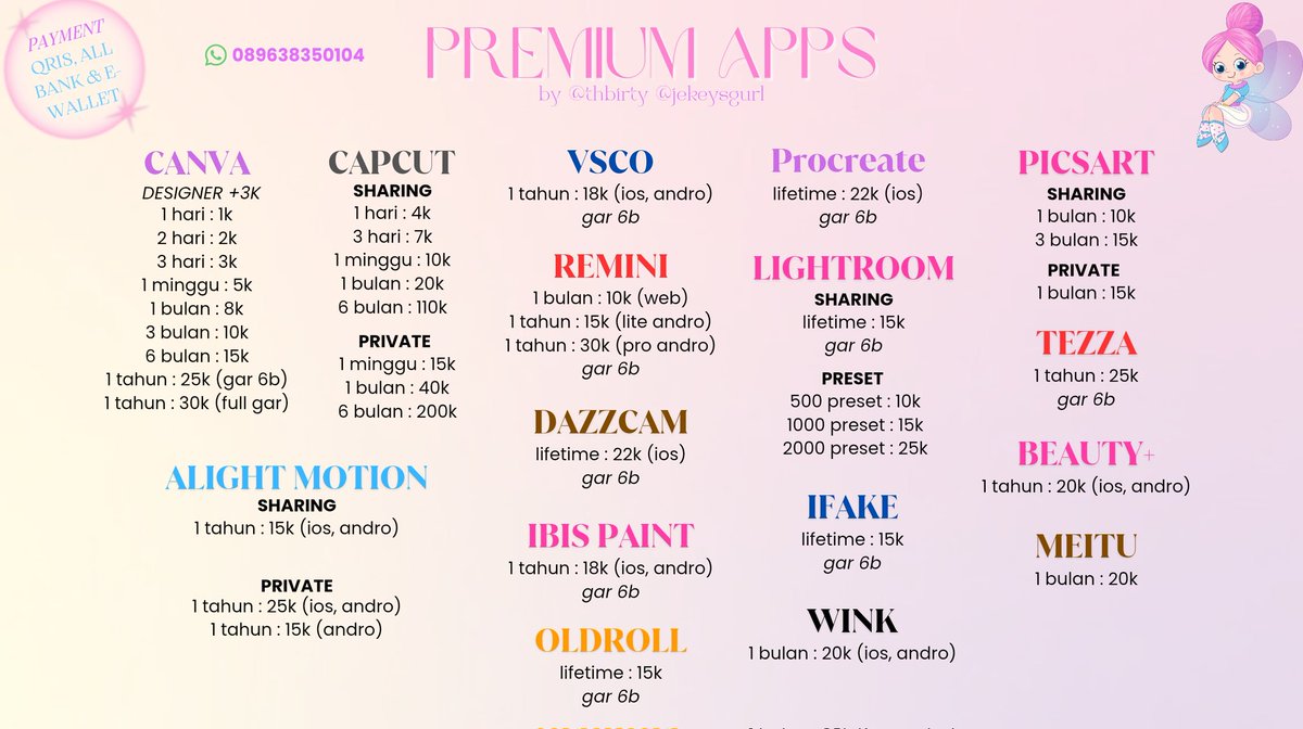 thbirty's tweet image. ``•— ready all app prem &amp;amp; acc —•``

🌸 order by dm &amp;amp; whatsapp
🎀 please mt after dm 👀
💘 our testi &amp;gt;&amp;gt; padlet.com/ecajualan/thbi…
💝 fastrespon &amp;gt;&amp;gt; wa.me/6289638350104

               ♬ ヾ(´︶`♡)ﾉ ♬ 
#zonauang #zonaba
spotify netflix disney canva dramabox youtube capcut gpt