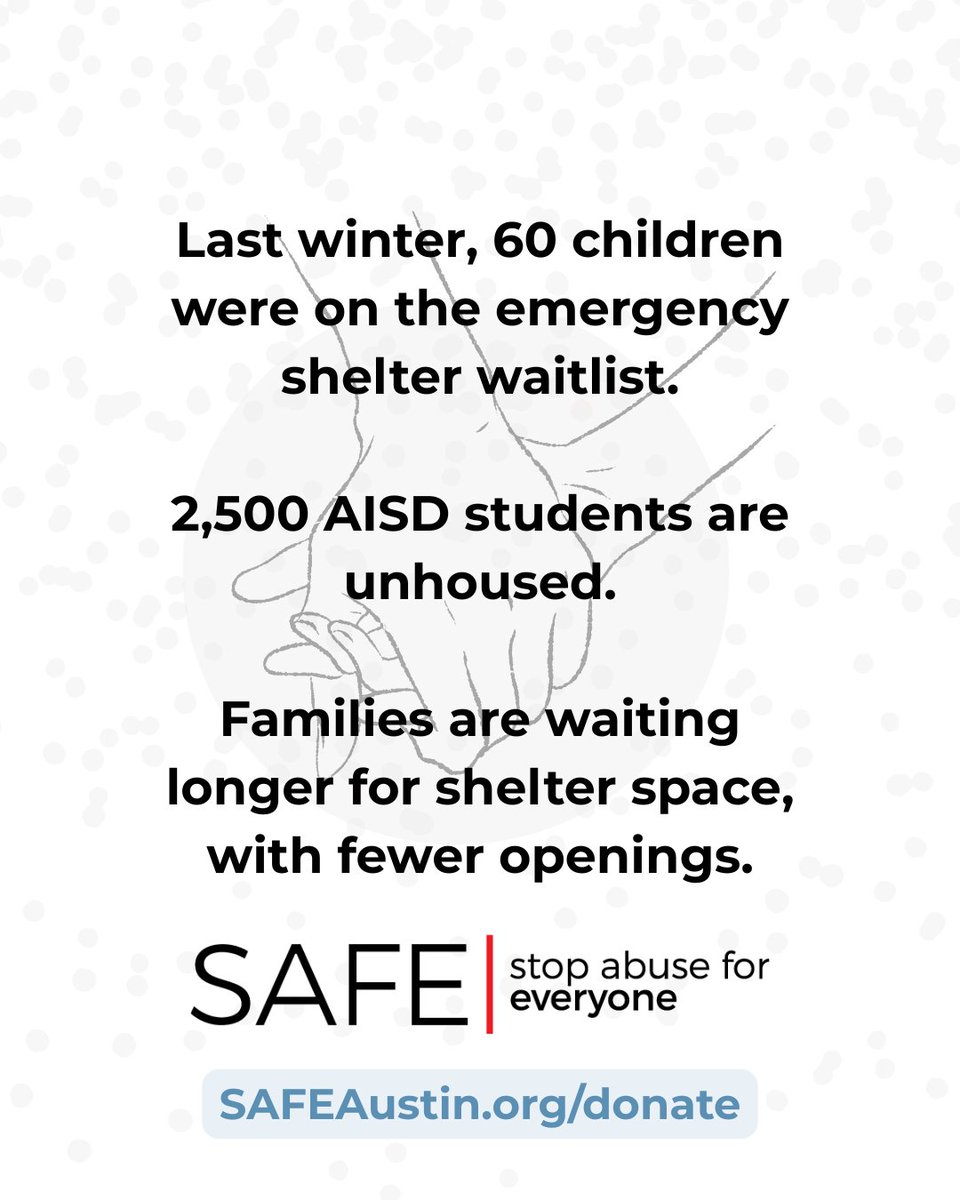 SAFEatx's tweet photo. Tonight, SAFE will house nearly 1,000 people in Austin, and more than half are children.

Thousands more are searching for safety, stability, and a place to exhale. Your year-end gift means safety can start sooner.

Give at https://t.co/EePcmwKSWh https://t.co/9d7RnSuCNa