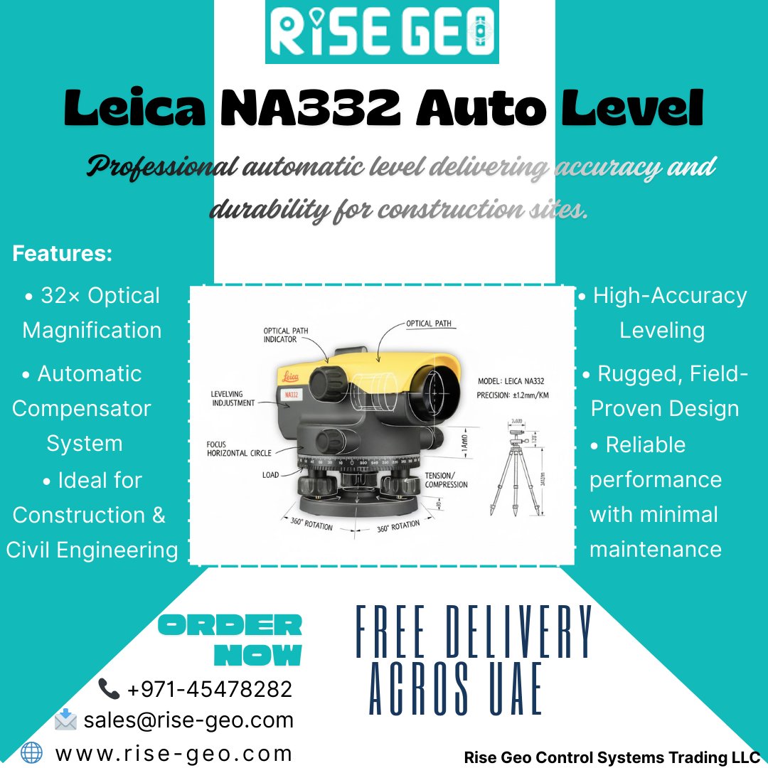 rise_trading's tweet photo. Leica NA332 Auto Level

* 32× Magnification
* Automatic Compensator
* Rugged &amp; Weather-Resistant
* Trusted Leica Accuracy

📞 +971-45478282 
sales@rise-geo.com
🌐 https://t.co/xCINOhpQU8
#LeicaNA332 #AutoLevel #Surveying #RiseGeo https://t.co/32steWxYKa