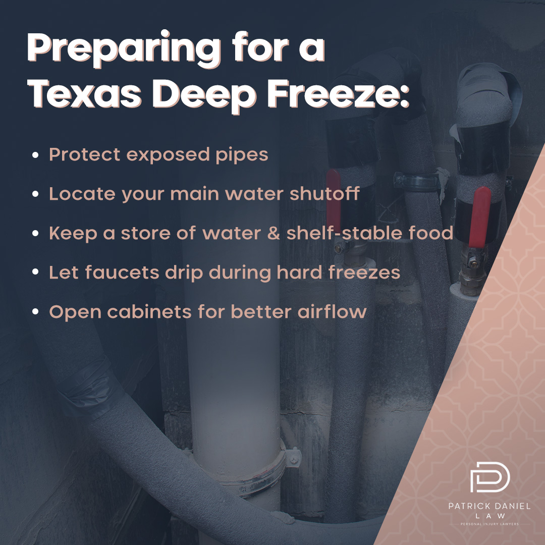 TheDanielLaw's tweet photo. Texas freezes are rare, but when they hit, they hit hard. Frozen pipes, outages, and burst lines can upend a home fast. With cold weather coming, a little preparation now can make all the difference for your home and the people in it. #texasfreeze #homesafety #wintersafety https://t.co/3FI3hMPNeJ