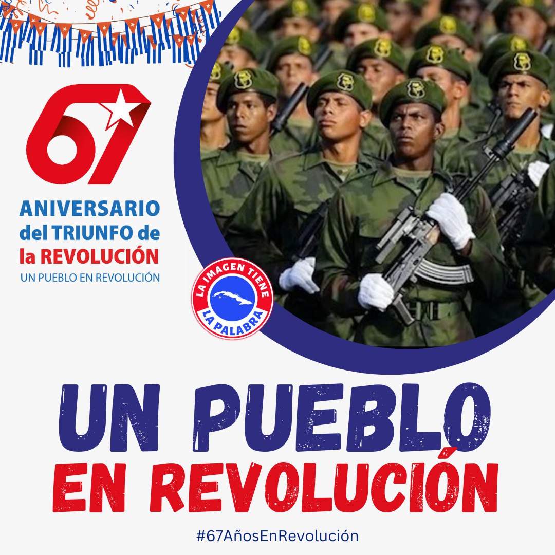‼️67 AÑOS DE REVOLUCIÓN 🇨🇺  
Hoy celebramos con orgullo el ANIVERSARIO 67 DEL TRIUNFO DE LA REVOLUCIÓN.  
Un pueblo firme, unido y digno que sigue defendiendo su soberanía.  

#67AñosEnRevolución #UnPuebloEnRevolución