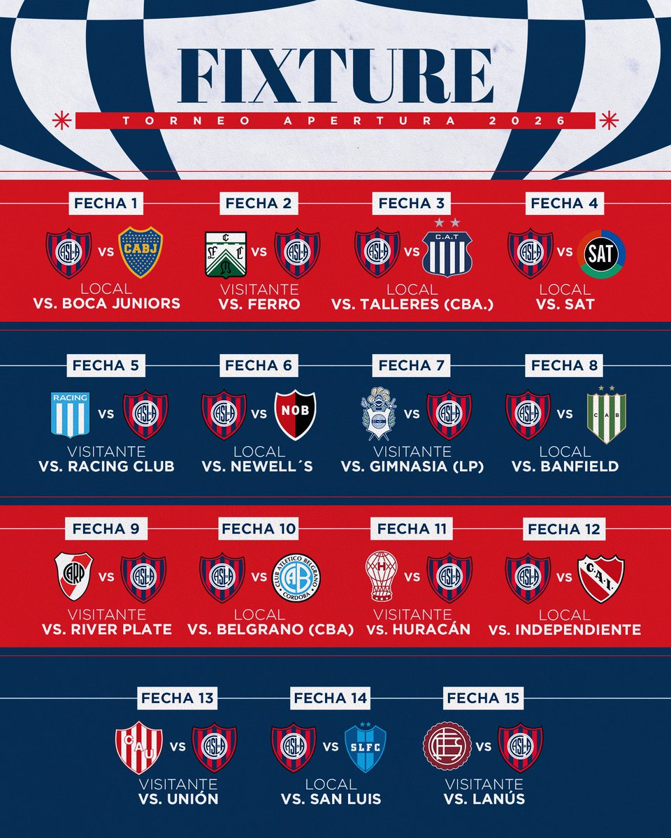 🏟️⚽ Fixture confirmado 

El Torneo Apertura 2026 comenzará en la segunda semana de marzo.

¡Debutamos en casa ante Boca Juniors! 👌

💙❤️ La ilusión se renueva, el objetivo es el mismo.