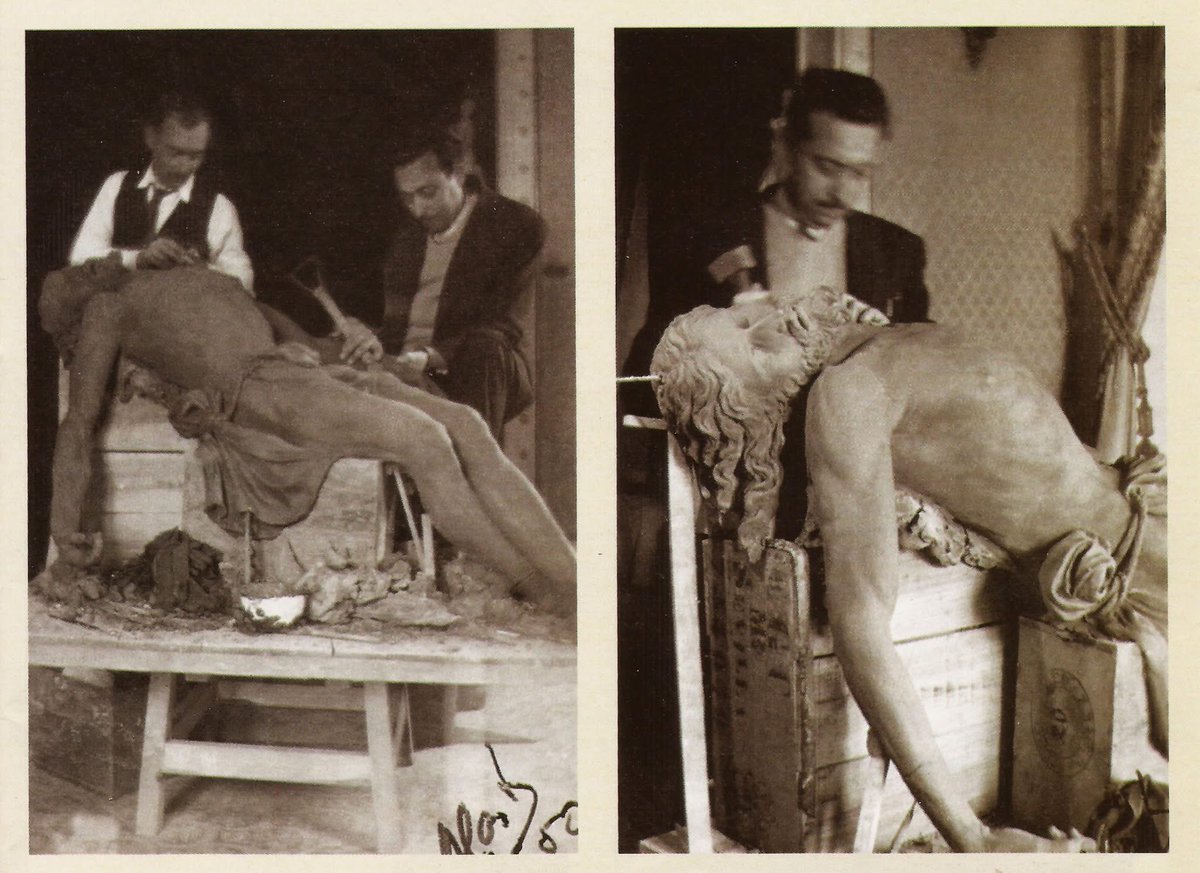 Fotografía de la talla del Santísimo Cristo de la Misericordia de la Hermandad del Baratillo en el taller de Ortega Bru.