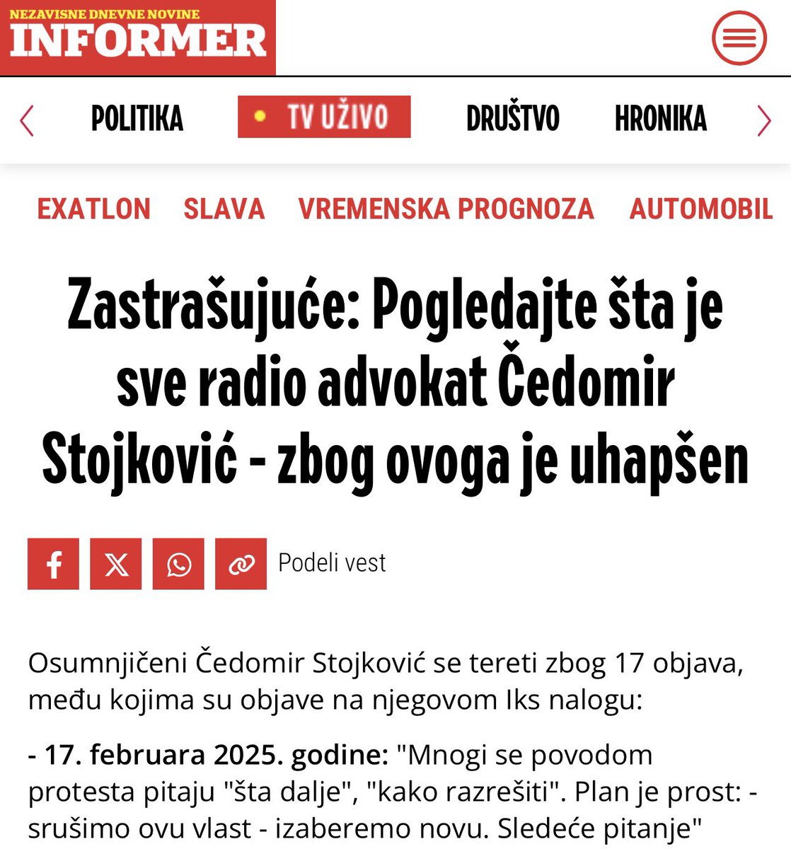 Uhapsili su čoveka jer je napisao da treba “srušiti vlast” ⁉️