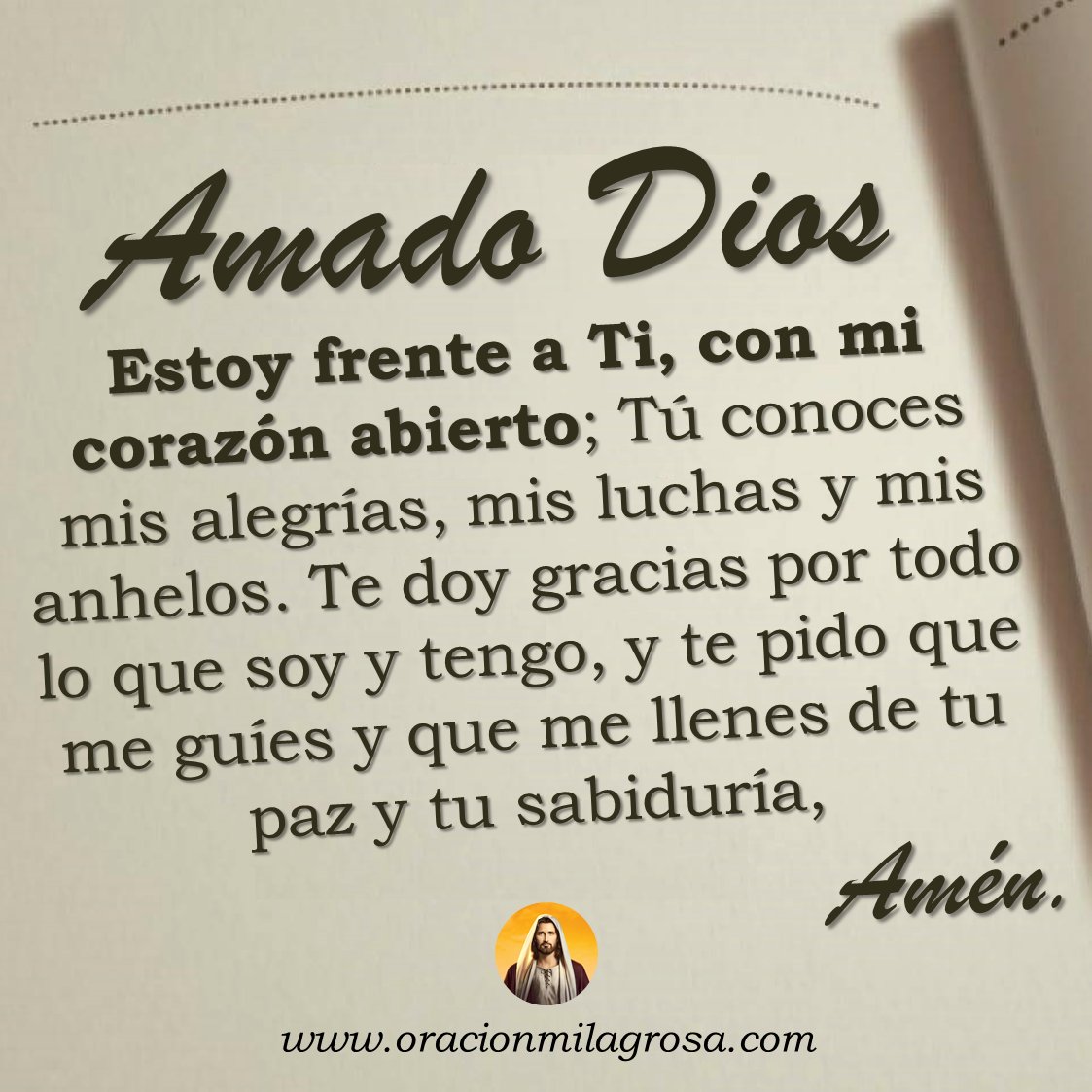 LA MEJOR ORACIÓN PARA HABLAR CON DIOS: Te invitamos a hacer esta oración, reconocida por su poder para acercarte a DIOS. Pon tu vida, tu familia, sus luchas y necesidades en las manos del Señor y pídele que les ayude a ser felices.

Haz esta oración en: oracionmilagrosa.com/2019/07/milagr… ✨