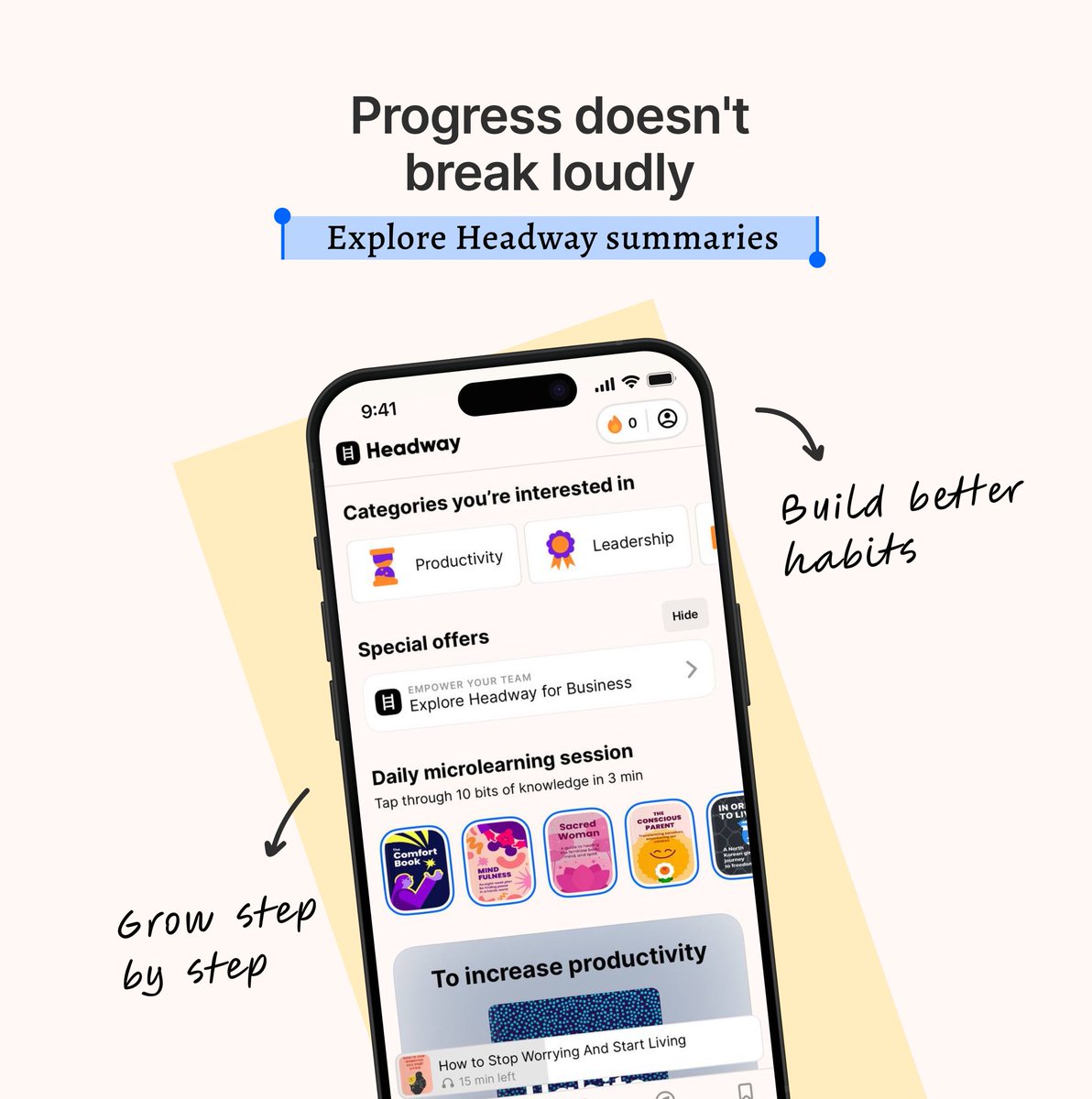 get_headway's tweet photo. Progress doesn't usually fail in big, dramatic ways. It slips through small habits we stop noticing. 🍃🚪

You don't need to change all 27. But one of them probably made you pause. 

Which one felt uncomfortably familiar today? 👀👇

#SelfReflection #PersonalGrowth #MindsetCheck #HabitAwareness
#GrowthJourney #MentalClarity #HeadwayApp