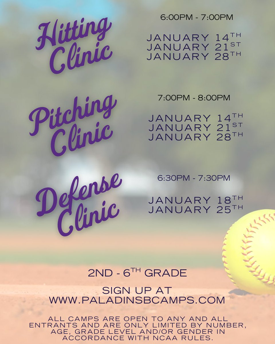 Winter Youth Skills Camps are here! Register now at paladinsbcamps.com. We can’t wait to see you there! Go Dins!🥎

#FUSB #FUallthetime #rolldins