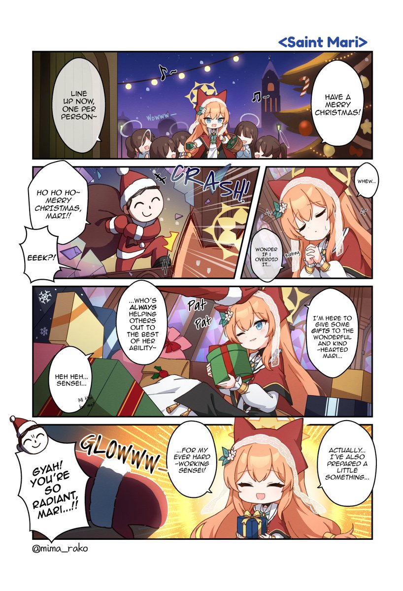 RagingAsn_'s tweet image. EN Translation by @RagingAsn_
Artist Comment: A Christmas Mari Comic

I did not realize Rako came back and uploaded a few comics mid-December. It's been over a year since we've last seen them.
I'll get to them one at a time.

영어 번역입니다! 🎁
다음에 또 봐요!