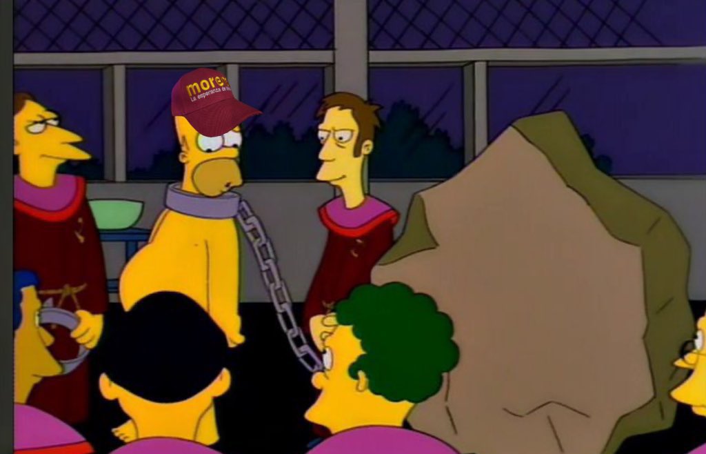 SoySimpsonito's tweet photo. - Chairo: ¡Eres el elegido! El que el mesías sagrado predijo que nos defendería en redes ¡Retiren la piedra de protestar por Ayotzinapa!
- ¡Yuhoo!
- Y pónganle la piedra del "¡No hay que politizar las tragedias!"
- ¡D'oh! 🤷🏻‍♂️ https://t.co/Q9oKaDcSHE
