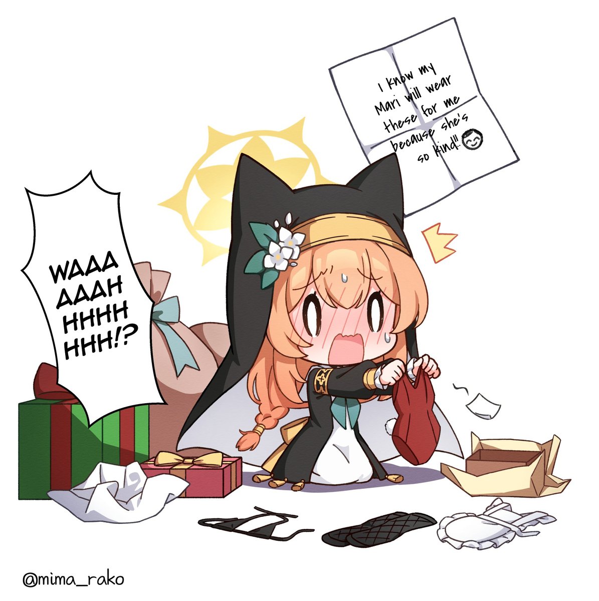 RagingAsn_'s tweet image. EN Translation by @RagingAsn_
Artist Comment: A Christmas Mari Comic

I did not realize Rako came back and uploaded a few comics mid-December. It's been over a year since we've last seen them.
I'll get to them one at a time.

영어 번역입니다! 🎁
다음에 또 봐요!