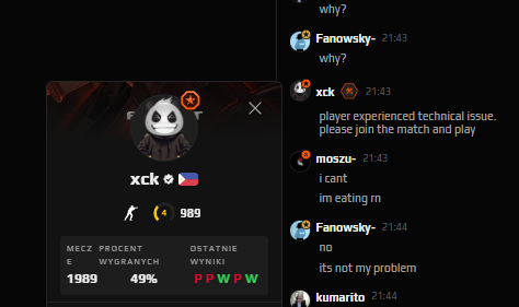 Hello dear faceit administration we wanted to win normal competetive cup and our enemies dodge match, then after 30 minutes admin <a href="/im_xick/">Fili-kid Xck</a> restarted the lobby match, and we cant afford it because our player is eating dinner with his grandpa. <a href="/FACEIT_Darwin/">FACEIT Darwin</a>