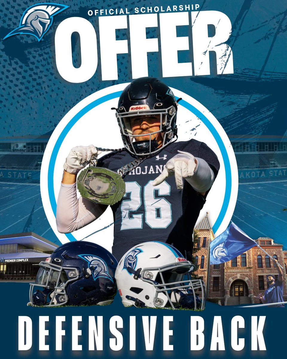 After a great conversation with <a href="/CoachXSheehan/">Coach Sheehan</a> I’m blessed to say I’ve received my 12th scholarship offer at <a href="/DSUFootball/">Dakota State University Football</a> to pursue my dreams of teaching and coaching! #AGTG