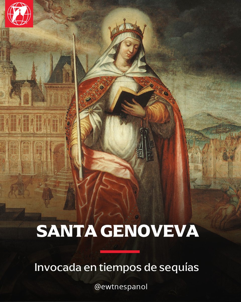 3 DE ENERO | Santa Genoveva, nacida en Nanterre, se consagró a Dios desde niña. San Germán profetizó su santidad. Con su fe animó a París a resistir la amenaza de Atila. Fundó el primer convento femenino de la ciudad y fue su priora. Murió entre 502 y 512.