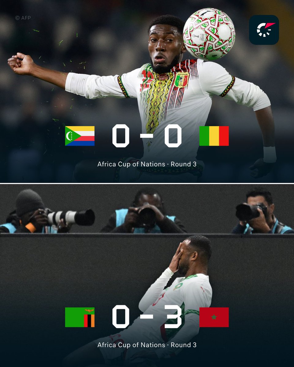 Flashscorecom's tweet photo. Morocco secure top spot in Group A, as ten-man Mali also advance into the knockouts despite a goalless draw against Comoros! ➡️
🔢 𝐆𝐫𝐨𝐮𝐩 𝐒𝐭𝐚𝐧𝐝𝐢𝐧𝐠𝐬: https://t.co/a1V4gn9nEF
#AFCON #COMMAL #ZAMMOR https://t.co/sRCSZzyXWF