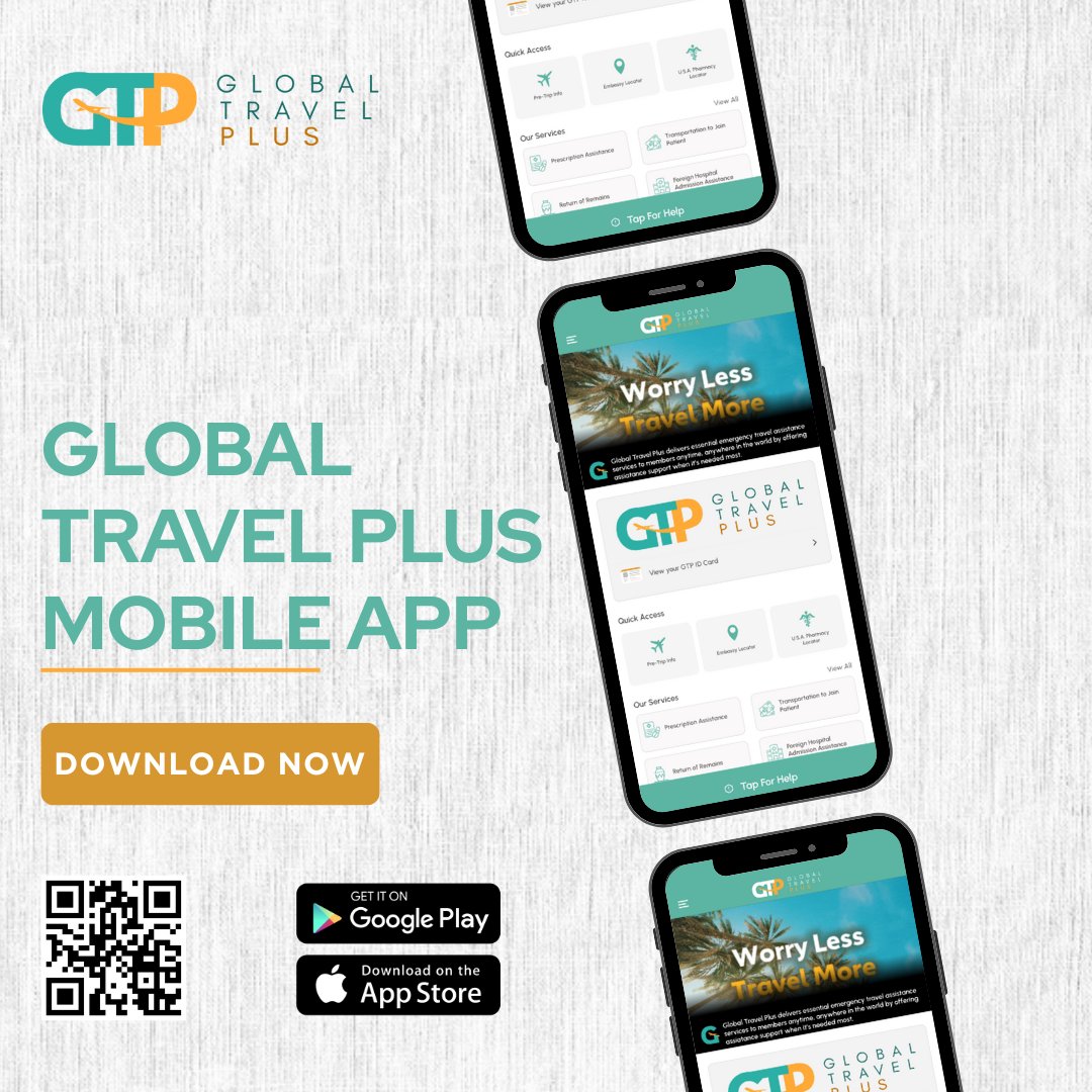 Travel with confidence—members can access Global Travel Plus services anytime, anywhere through the mobile app. Download now! #GlobalTravelPlus #TravelAssistance #TravelSmart