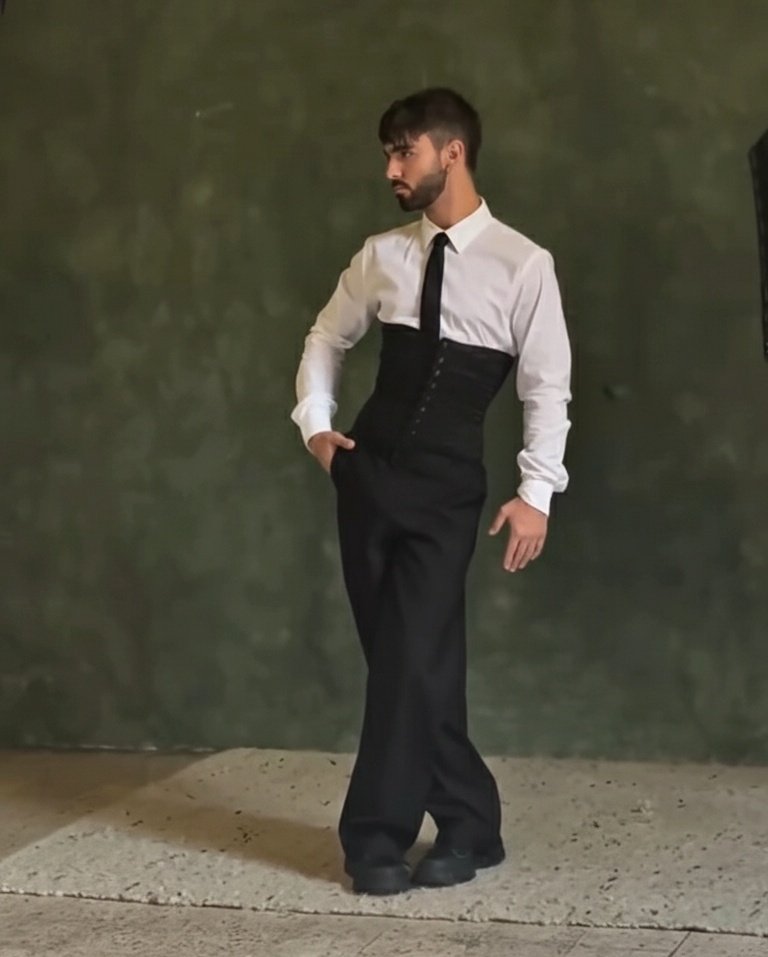 Jorgedd_11's tweet image. Joaquin + corset 🔥🖤 Nos faltó ver más de este look! #JoaquinBondoni en el reel del fotógrafo Robb_sb 📸