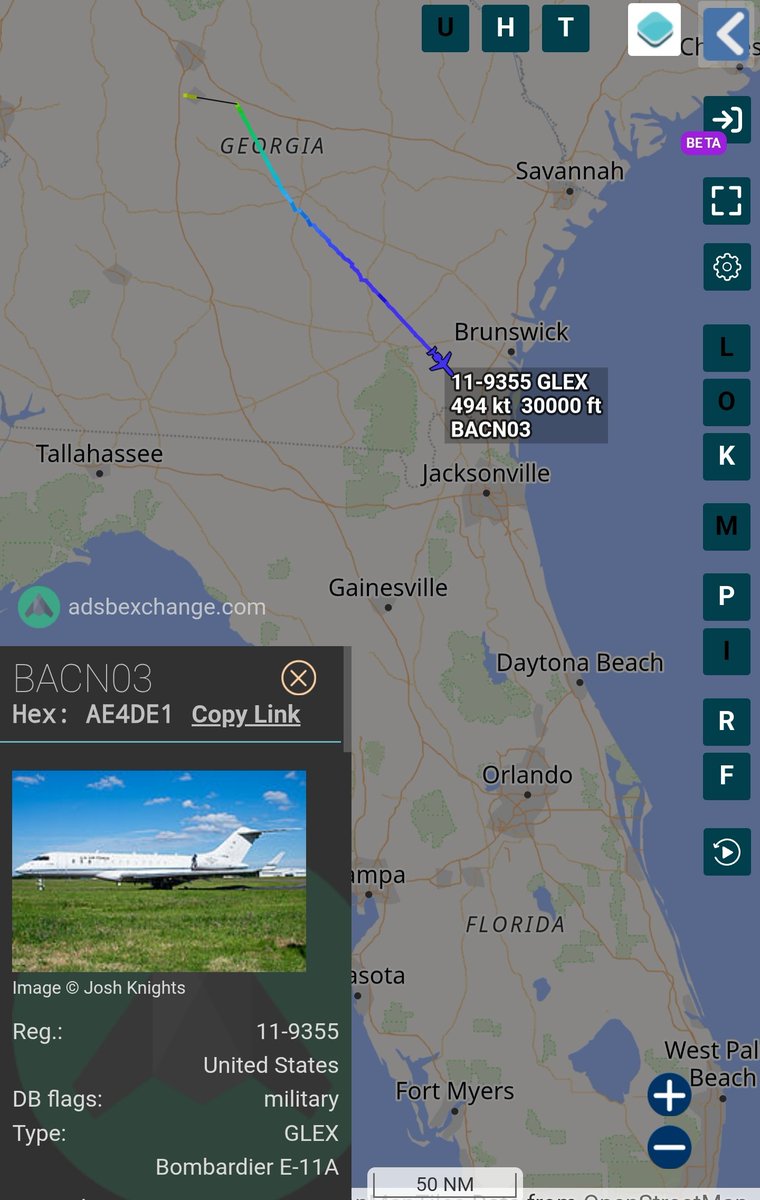 sipjack1776's tweet photo. Bombardier E-11A 
Battlefield Airborne Communications Node (BACN)
#AE4DE1/11-9355/BACN03
Tracking SE out of Robins AFB 
@Borrowed7Time @FlconEYES @r4streando @SA_Defensa @MichaelBonet8 https://t.co/rz9fAYYo67