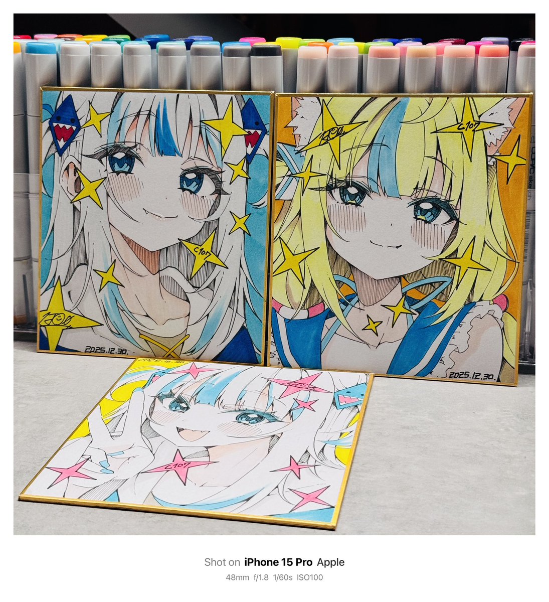 本日のコミケ頒布用の新作色紙できました！✨🙌🏻 全部で3枚、一部3万