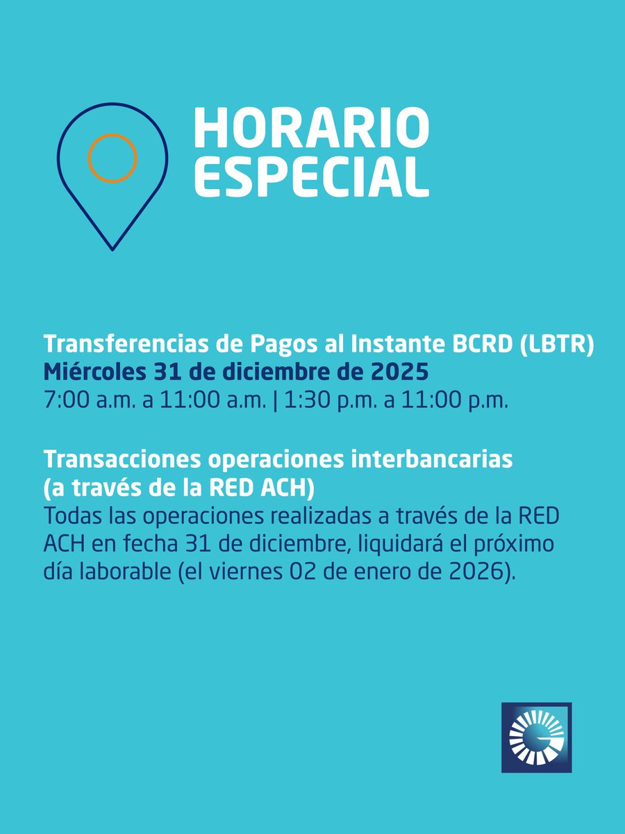 Popularenlinea's tweet photo. Horario especial | 31 de diciembre y 1 de enero🎄
Consulta los horarios de nuestras oficinas en: 💻 https://t.co/4K1FycffBb
Y para conocer los horarios de las transferencias interbancarias, desliza ➡️
Recuerda que puedes realizar tus transacciones a través de:
📱 #AppPopular
💻 https://t.co/4K1FycffBb
🏧 #CajerosAutomáticosPopular
🤝 @tpagord
📍 Red de #SubagentePopula
#TrazosCompartidos #BancoPopularDominicano
#HorariosEspecialesubagentepopular