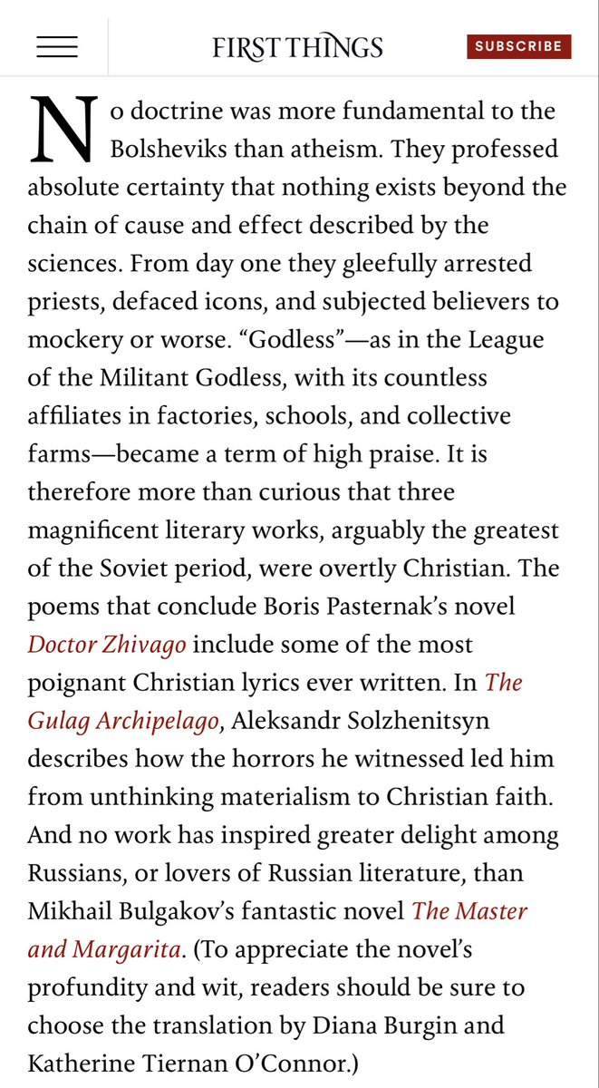 mualphaxi's tweet image. The Master and Margarita is my clear winner.  This article covers why. Anna Karenina and Brothers Karamazov would be my runners up.
firstthings.com/what-pilate-le…