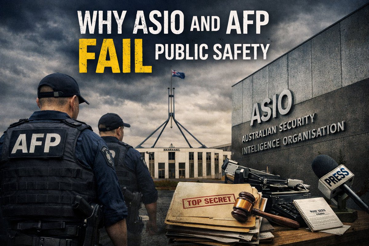 AustfutureHay's tweet image. Why ASIO and AFP Fail to Protect Public Safety
#Accountability, #AFP, #ASIO, #Australia, #PublicSafety
Despite significant funding, ASIO and AFP fail to protect public safety, but whistleblowers and journalists face prosecution.
socialjusticeaustralia.com.au/asio-and-afp-f…