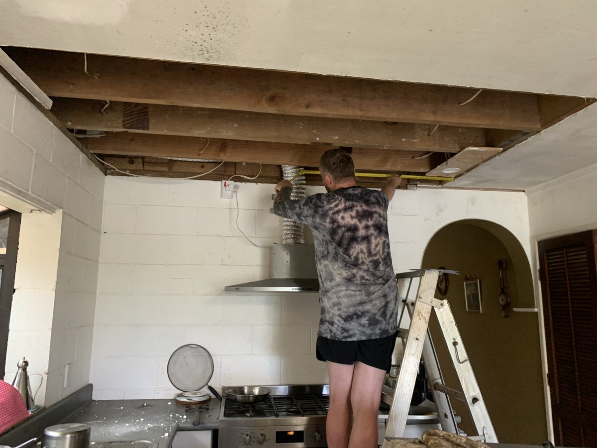 Today’s mission is to repair the hole in the kitchen ceiling that has appeared to get bigger over the years, while your qualified builder grandson is here on holiday 🤣🙃😍