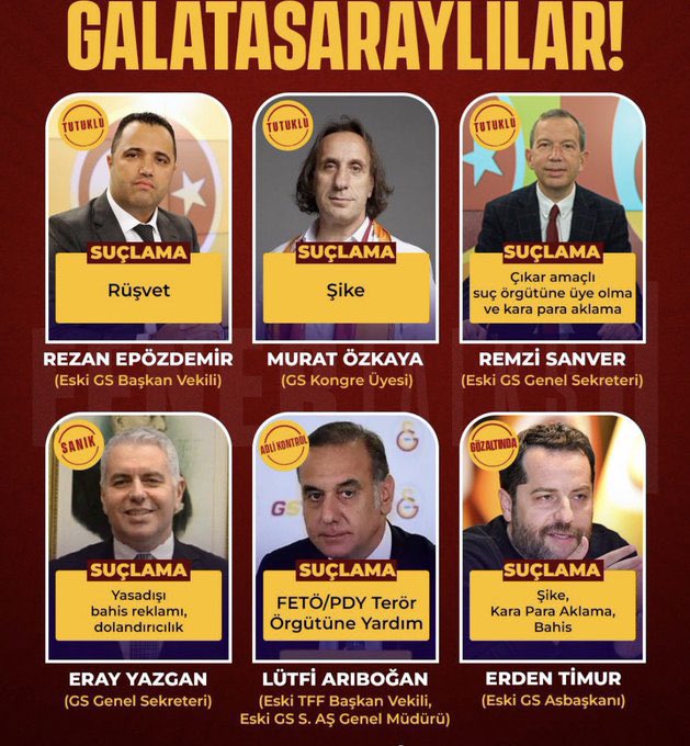 Galatasaray eski yöneticisi Erden Timur tutuklandı..
Eskilerden yenilere kadar uzanacak bu liste sizi bu sefer M.A bile kurtaramıyacak.