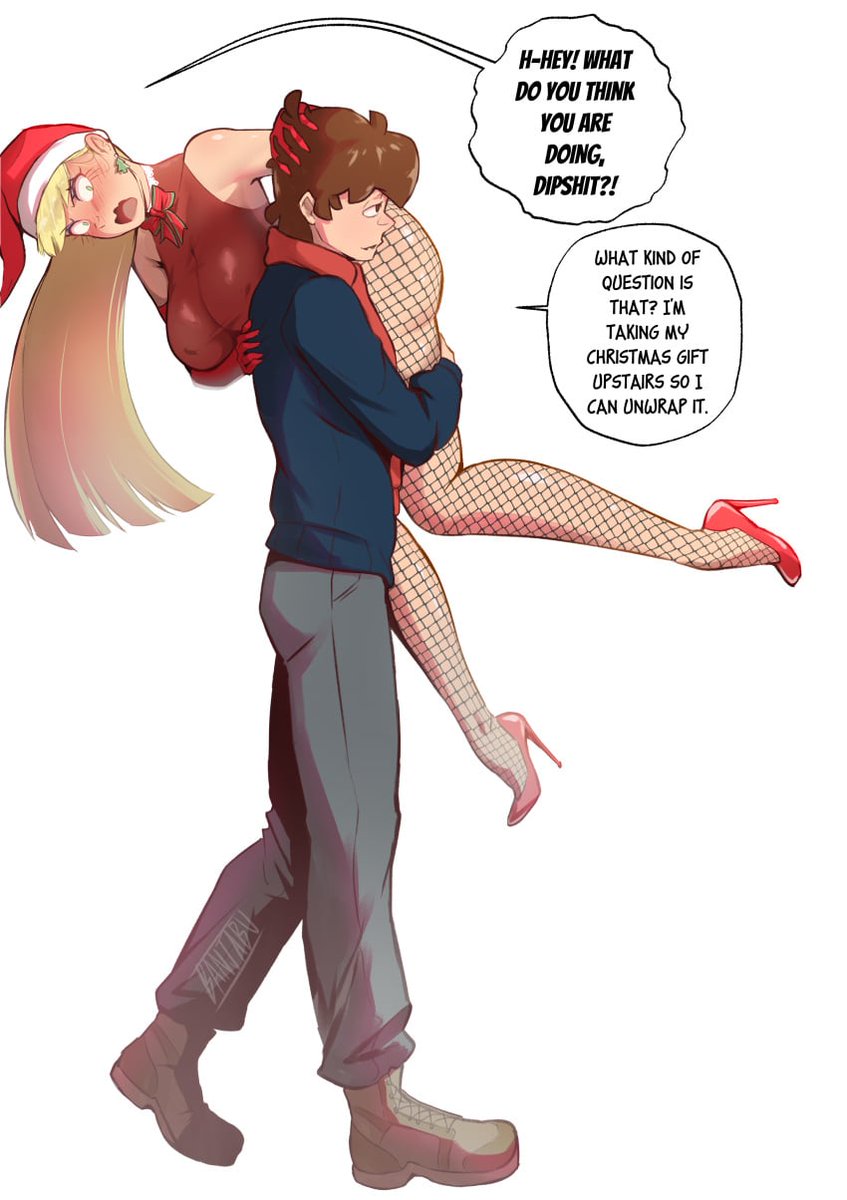 ❝ wait what the hell are you doing dumbass[Reader] ❞

pacifica will say as the reader put her over there shoulder due to her being the reader chrismas present.

❝ h-h—huh you’re taking me home with you ugh whatever idiot… ❞

she was blushing