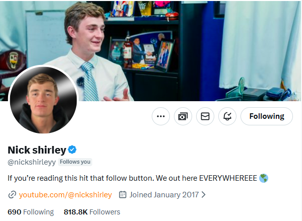 Nick Shirley has gained over 600,000 new followers on X since his BOMBSHELL story broke.

I can't think of anyone who deserves it more!

Great job, brother! <a href="/nickshirleyy/">Nick shirley</a>