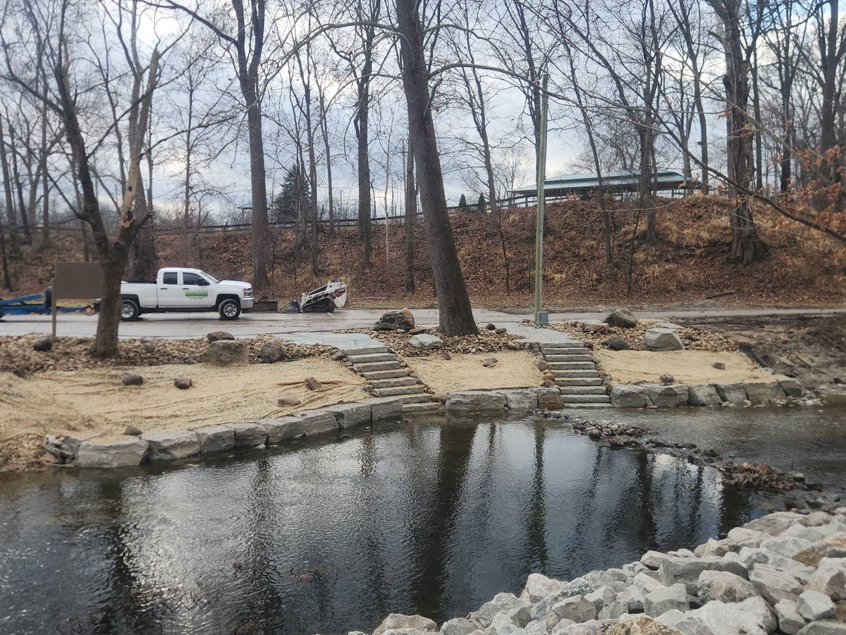 Improvements along White Lick Creek in Brownsburg's Arbuckle Park are ongoing. Upon completion, the project will strengthen the creek banks, protect natural resources, and improve public access to the creek. 🦆🌿