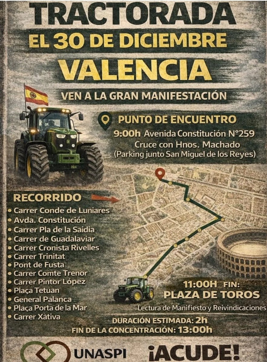 PerdigueroASP's tweet image. Pues para mañana, tractorada en Valencia de 9:00 a 11:00.