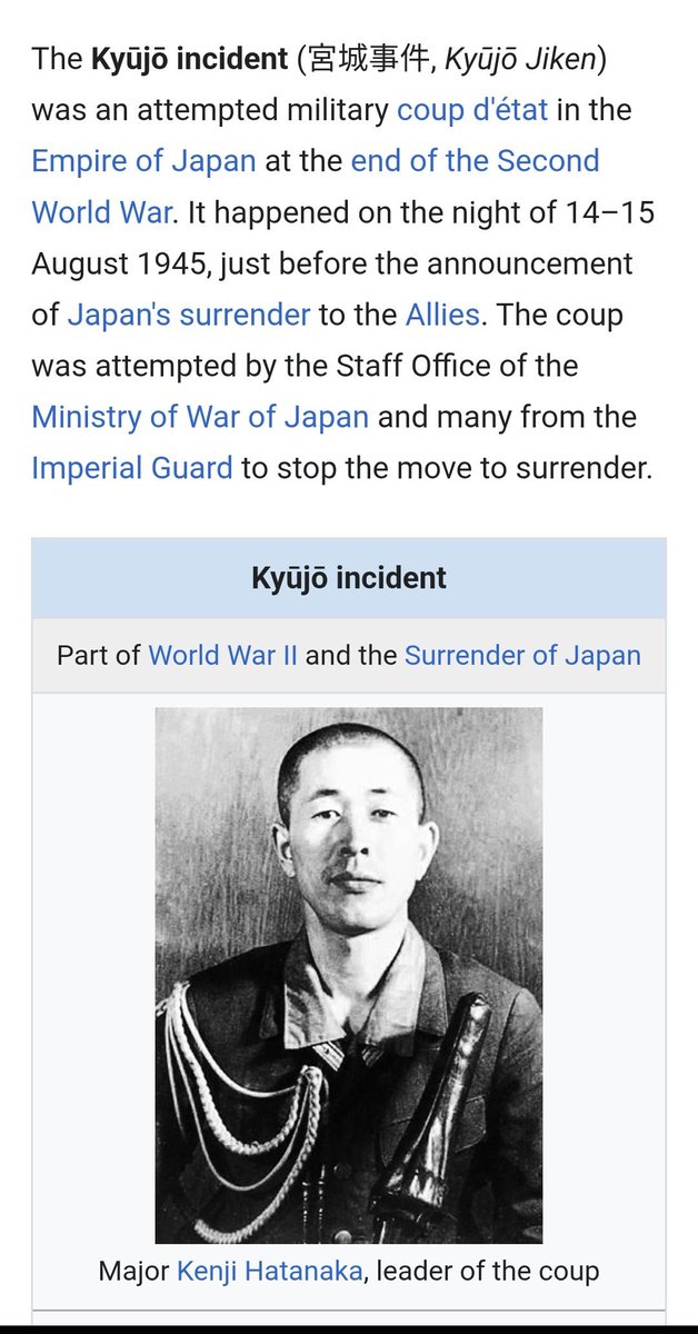 HMBohemond's tweet photo. The Soviets never invaded mainland Japan and the idea their invasion of Manchuria is what made the Japanese surrender is communist revisionist propaganda. Many Japanese commanders outright didn't care about the atomic bomb or even believe it was real. They launched a coup to prevent the Emperor from surrendering. Surrendering, I'll add, because of the atomic bombs. Per his own words.