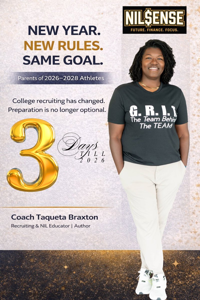 CoachBraxton's tweet image. 3 days until 2026.

Parents of 2026–2028 athletes:
Recruiting has changed.
Rosters are tighter.
Evaluations are faster.
Preparation is no longer optional.

We teach execution — not hype.

#RecruitingReady #NILsense