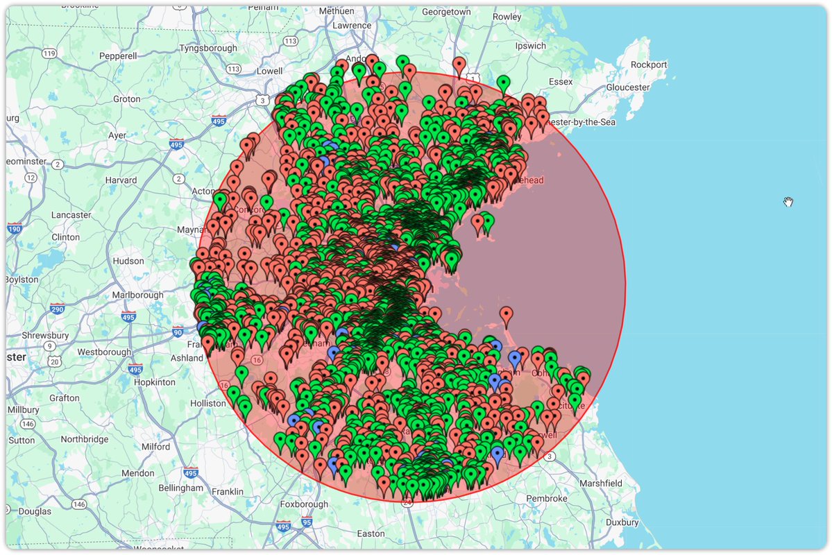 agenturban's tweet image. Almost 4,000 Daycares in a 20-mile radius around Boston, with 1/4 of that being water.