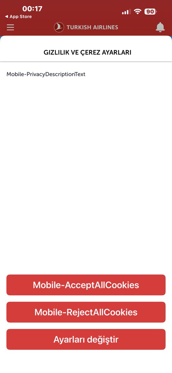 THY Mobil Uygulamasında Ciddi Bir Kullanıcı Deneyimi Sorunu
<a href="/TurkishAirlines/">Turkish Airlines</a> mobil uygulamasında, kullanıcıya asla gösterilmemesi gereken teknik yazılım ifadelerinin ekrana düşmesi, basit bir hata değildir.
uygulamanın test edilmeden yayınlandığını gösteriyor.

@AhmetBolat_THY