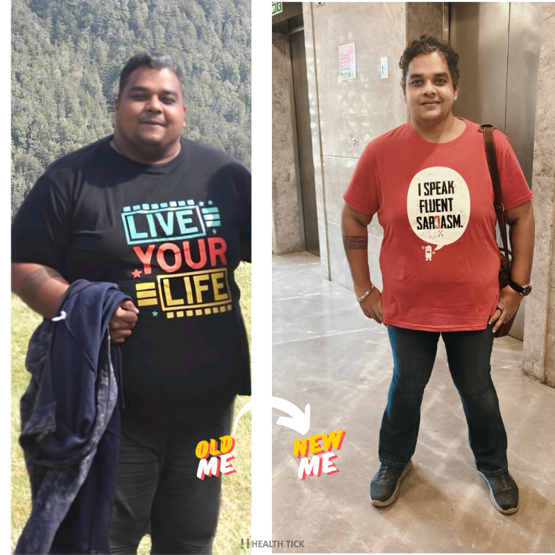 shivanshi_v's tweet photo. Imagine losing around 74 kg fat by spending just 10 minutes daily, that too without any diet or taking any injections? Meet Nirmal who is still on his way to hit his goal weight. He is using HealthTick's Behavioural Science program developed by PhD scholars of IIT.