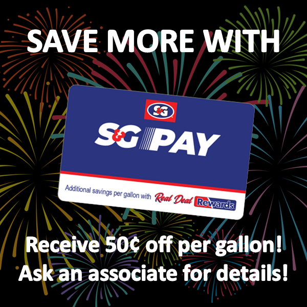 S_GStores's tweet photo. Sign up and receive 50¢ OFF PER GALLON when you use S&amp;G PAY with S&amp;G REAL DEAL REWARDS! 
https://t.co/x1Fwr2CVn2
*The special promotional period is good for the first 60 days or 100 gallons purchased, whichever comes first. https://t.co/VEW8Z5WegO