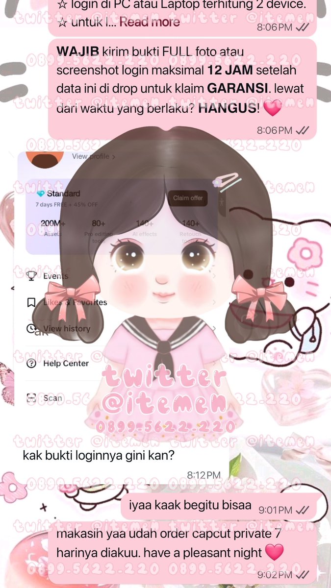 itemen's tweet image. 10.249 v i u private anlim 1 bulan
10.250 cap-cut private 7 hari
10.251 can-va member 7 hari
10.252 v i u private anlim 1 bulan