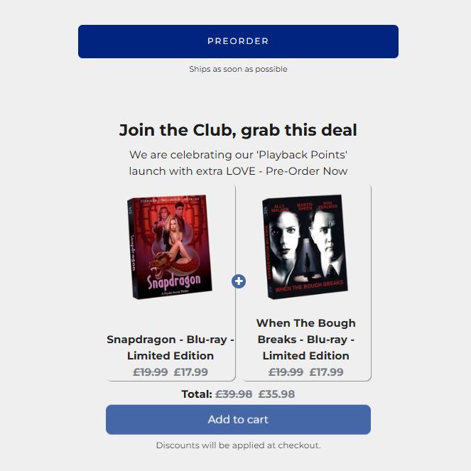 LastSlateVideo's tweet image. @ share to a friend who need these! - Know someone who's missing out on this bundle? Snapdragon and When The Bough Breaks for just £35.98 - Save £'s, earn Playback Points rewards. @allywalker1 @hmvtweets  #BluRayCollector #PhysicalMedia
