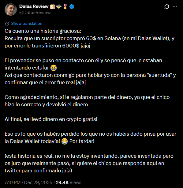 Dalas se vuelve a inventar historias. 

1. La blockchain es descentralizada. 

2. Contactan con Dalas para que contacte con el usuario? Y como haría Dalas eso si la wallets son anónimas?

De verdad que los pambis son idiotas si se creen eso.