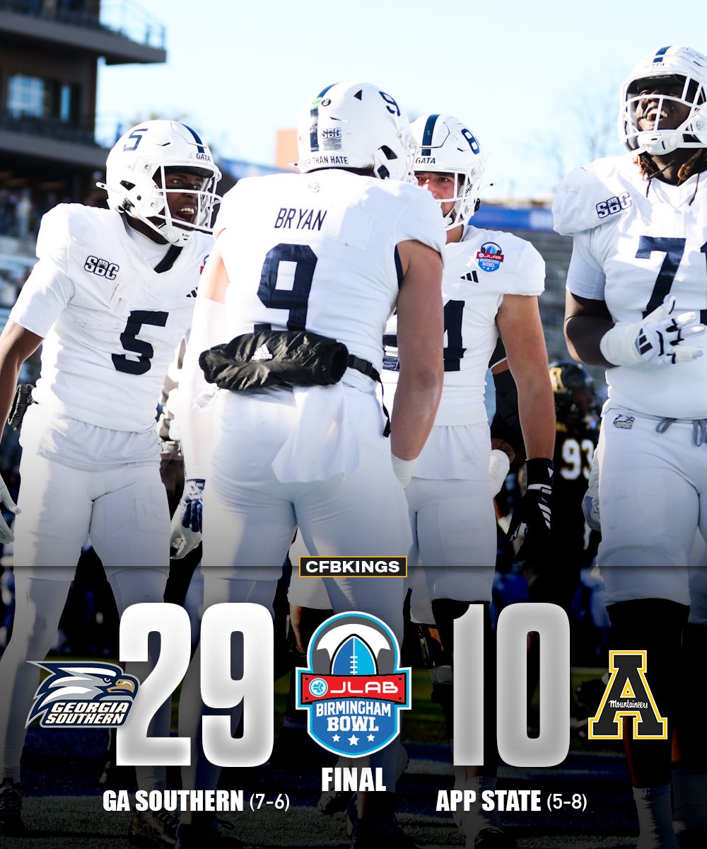 Georgia Southern defeats App State 29-10 to win the Birmingham Bowl! 🏆🔥

The Eagles defeat the Mountaineers for the second time this season and win their first bowl game since 2020.