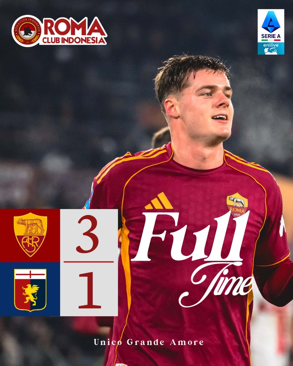Kita tutup tahun 2025 dengan kemenangan 🐺

Full-time 
AS Roma 3 - 1 Genoa

.
.

#romagenoa
#romaclubindonesia
#nicograndeamore