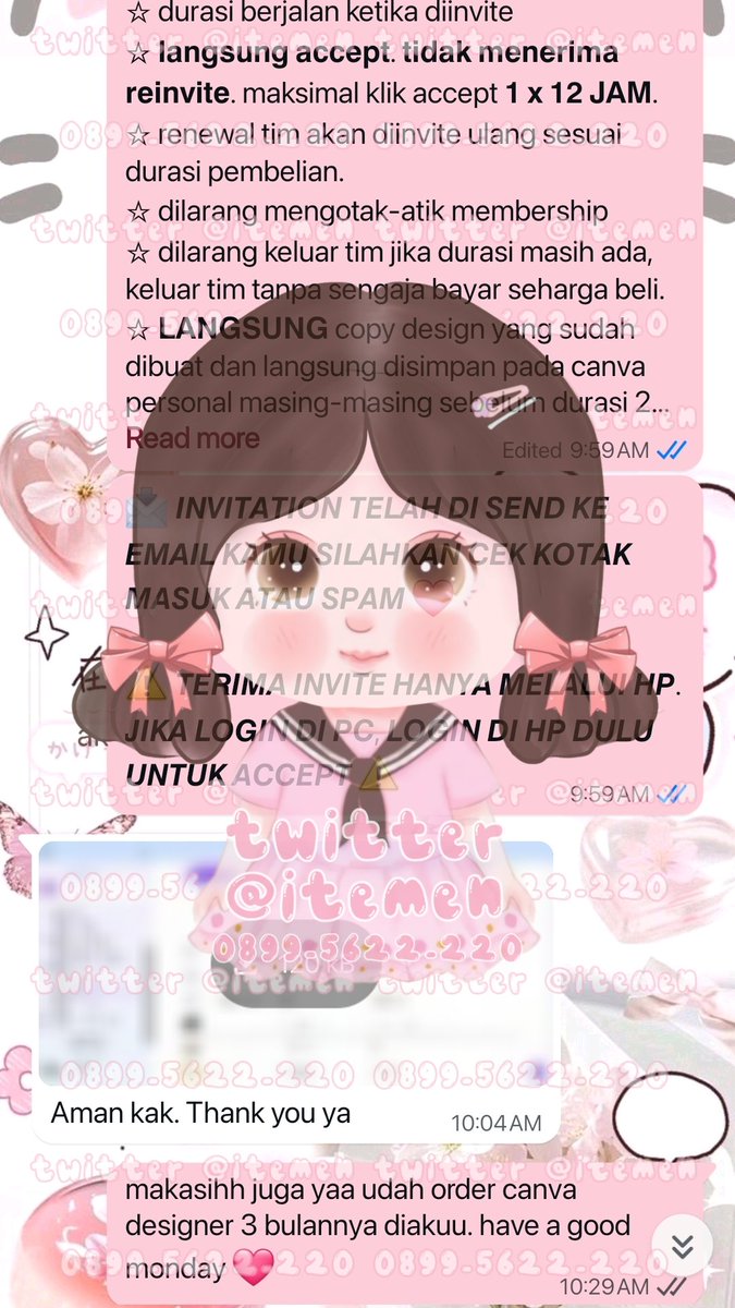 itemen's tweet image. 10.277 can-va designer 6 bulan
10.278 can-va designer 3 bulan
10.279 can-va designer 3 bulan
10.280 v i u private anlim 1 bulan