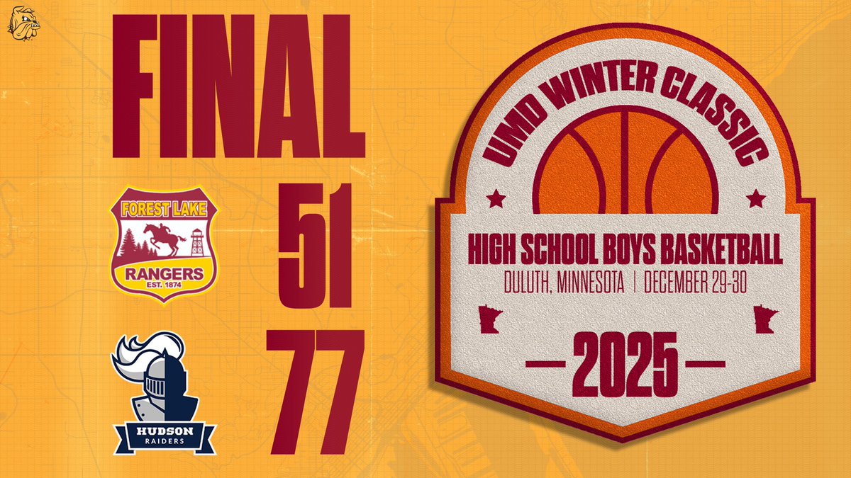 UMDBulldogMBB's tweet image. Final score in the first varsity matchup at the  #UMDWinterClassic 

@boys_fl: 51
@HudsonHoopsWI: 77

Jace Mataczynski leads all scorers with 36

@RyanJamesMN @tchoopsczar @WisBBYearbook 

#MakeMoves x #BulldogCountry 🐶🏀