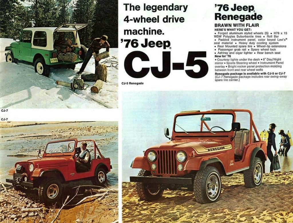 The legendary 4-wheel drive machine! Jeep Renegade Package for CJ-5 or CJ-7, ad circa 1976! 
..............
#jeep #jeeplife #monday #legendary1941 #amc
