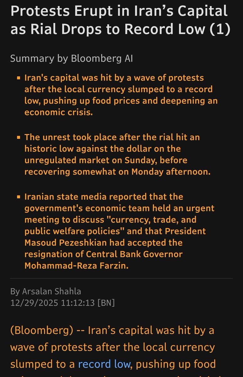Protests erupt in Tehran as the rial hits a record low. Worth recalling:  Iran recently cracked down on unregistered Bitcoin mining, even offering  cash rewards for citizens to report their neighbors, just