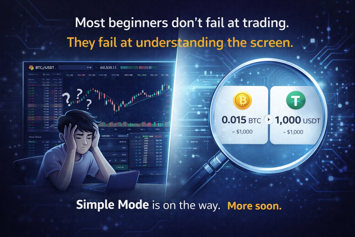 Most beginners don’t fail at trading.
They fail at understanding the screen.

That’s why we’re building Simple Mode —
clarity first, before the first swap.

#CryptoUX